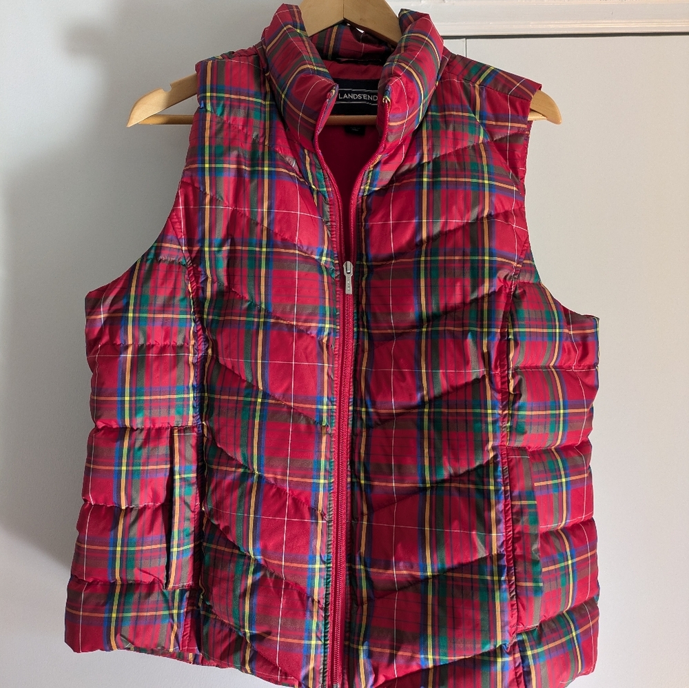 Lands End Plaid Puffer Vest